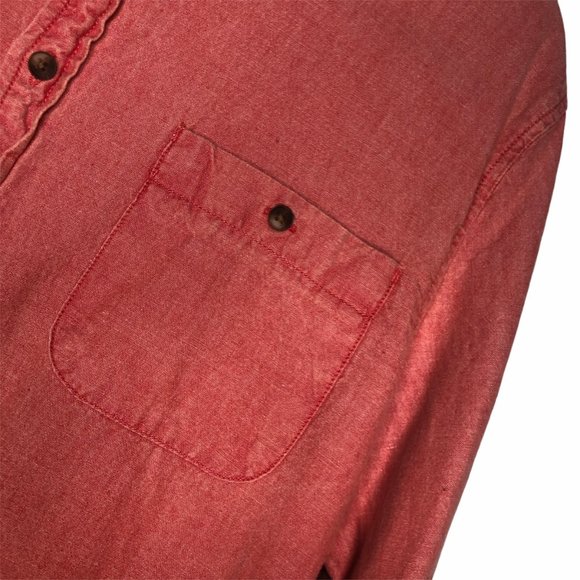 MENS TOPMAN RED CHAMBRAY LONG SLEEVE BUTTON DOWN SHIRT with POCKET XL - Picture 3 of 9
